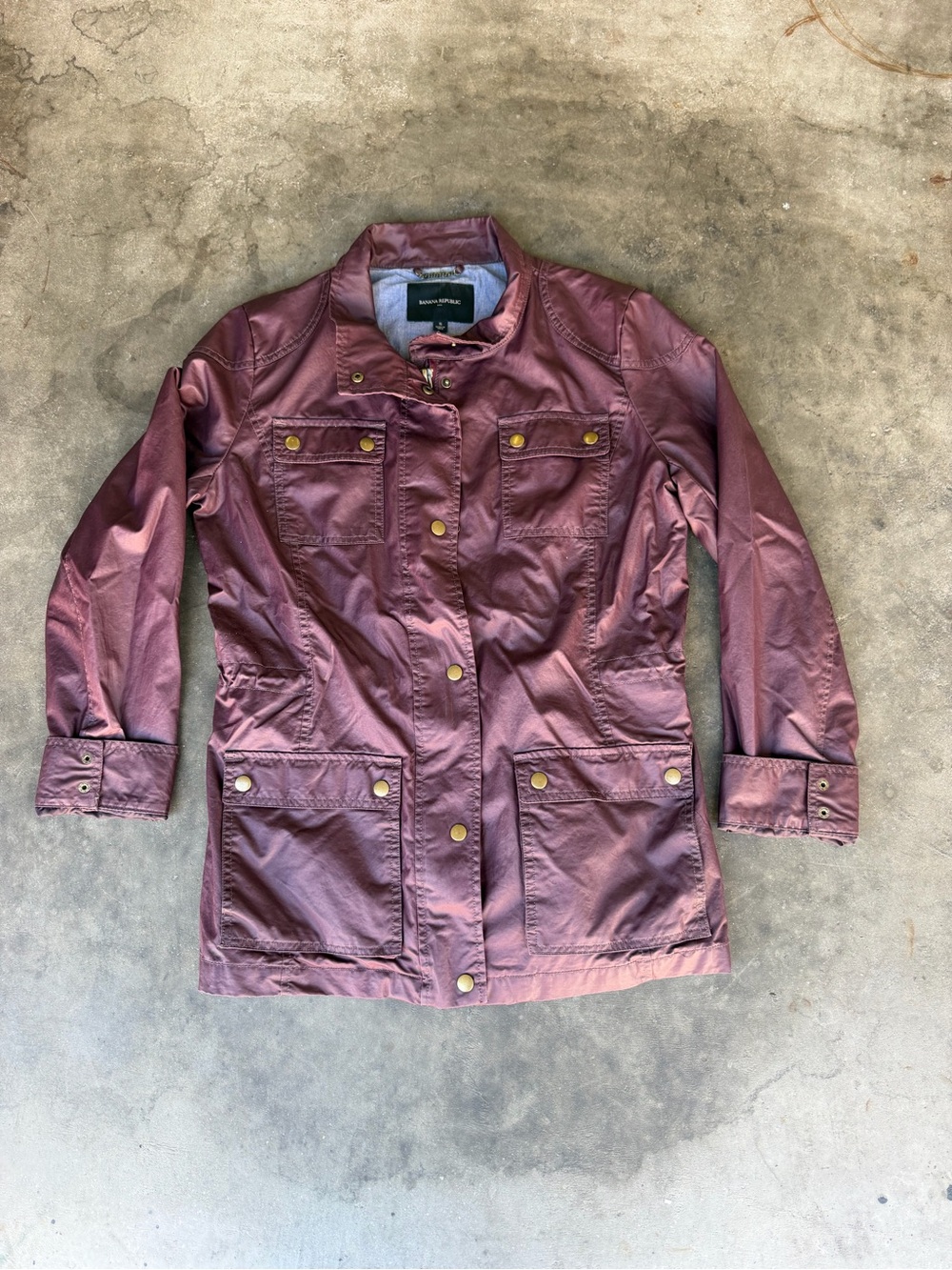 BANANA REPUBLIC Womens Utility Jacket Size S Waxed Coated Canvas Burgundy VTG